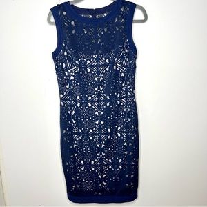 Tadashi Shoji Scuba Laser Cut Navy Dress Size M Medium